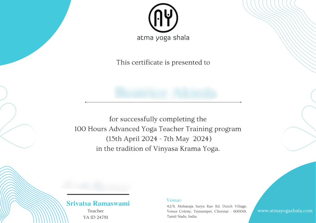 100 Hrs advanced Certificate of Completion