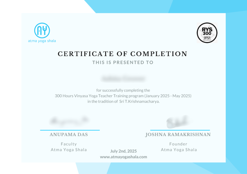 300 hrs vinyasa Certificate of Completion