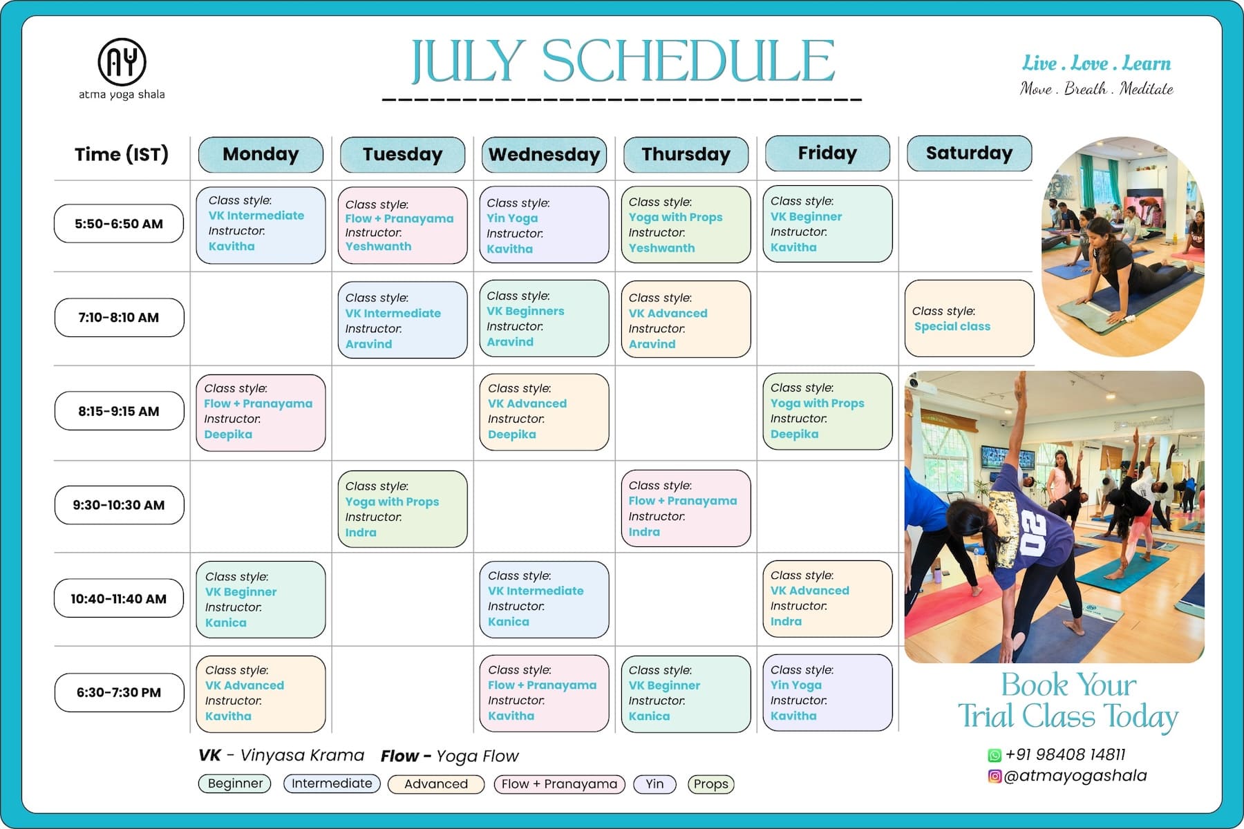 Group Yoga Classes - July Schedule